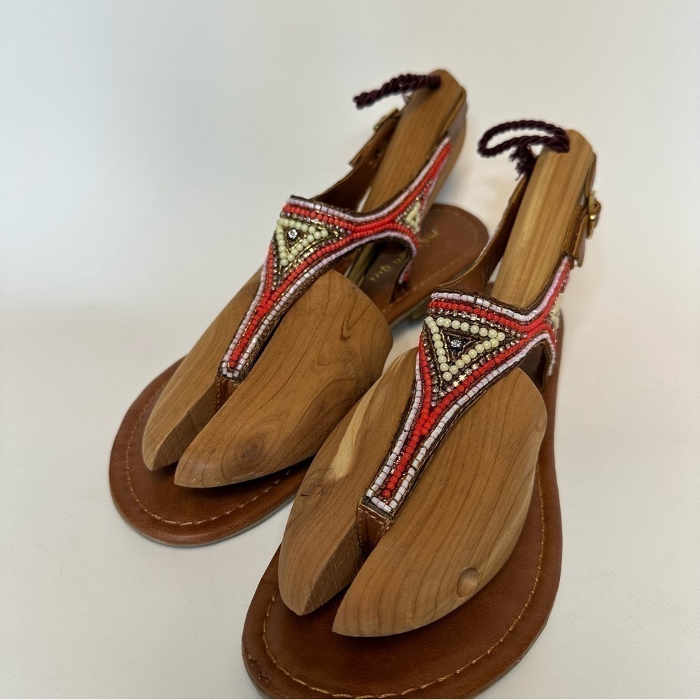 Steve Madden Girl Womens 8.5M Faux Leather Beaded Back strap Thong Sandals Boho - Picture 6 of 16